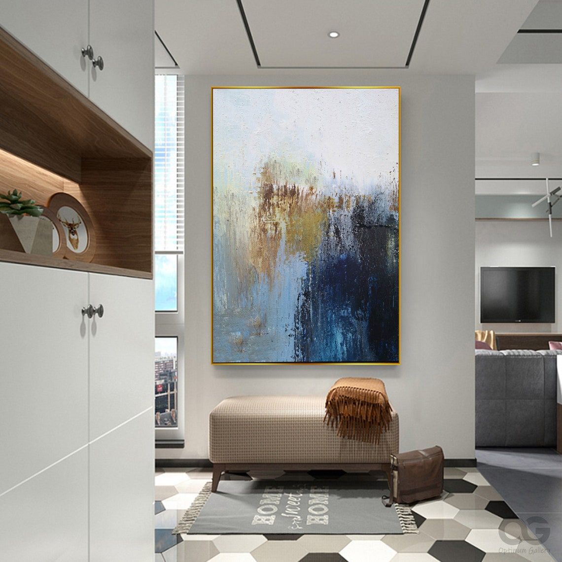 Original Blue And Brown Abstract Framed Wall Art Large Modern | Etsy