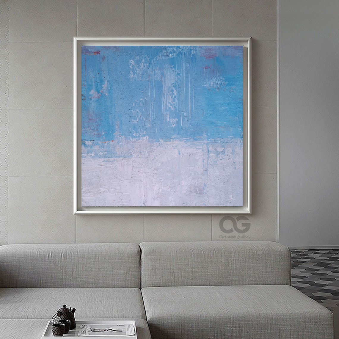 Large Blue and White Abstract Canvas Painting Original Etsy