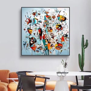 Jackson Pollock Canvas Art Large Blue Wall Art Original Abstract Face Painting Contemporary Pollock Style Art Colored Wall Decor Painting