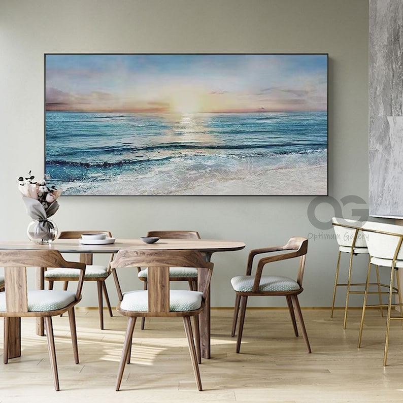 Framed Abstract Ocean Sunset Painting, Large Seascape Canvas Art - Etsy