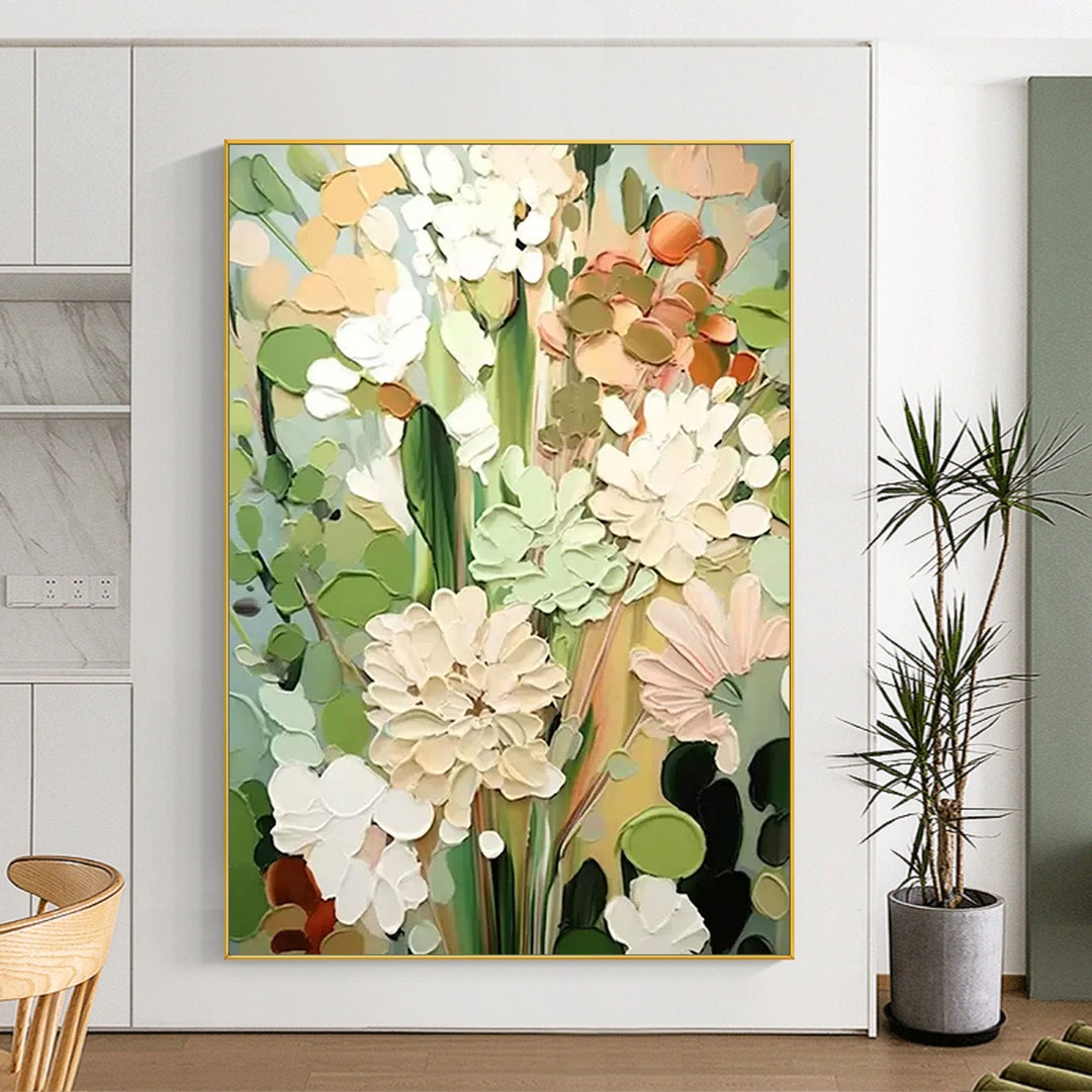 Textured Floral Painting on Canvas, Neutral Tone 3D Wall Art - Etsy UK