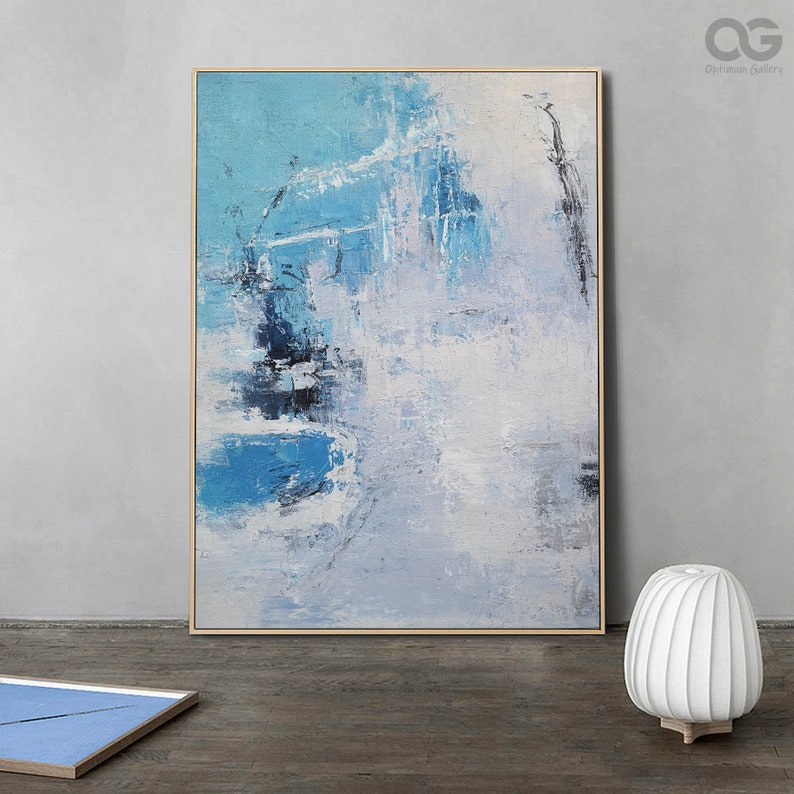 Large Blue Abstract Painting on Canvas Original Blue and White Etsy