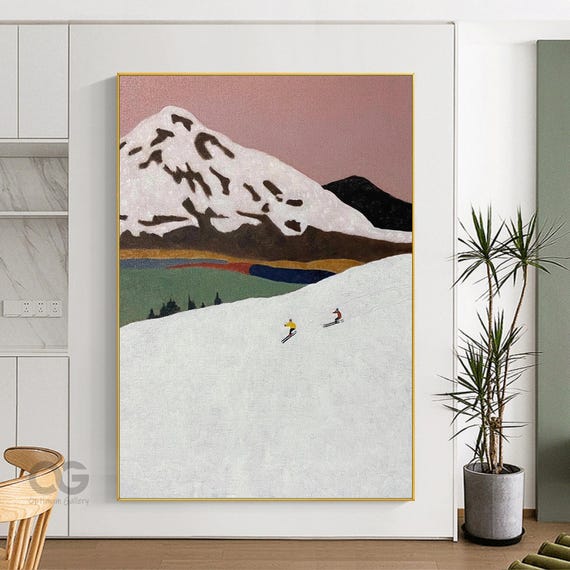 Vintage Ski Painting, Winter Snow Mountain Landscape Art - Etsy