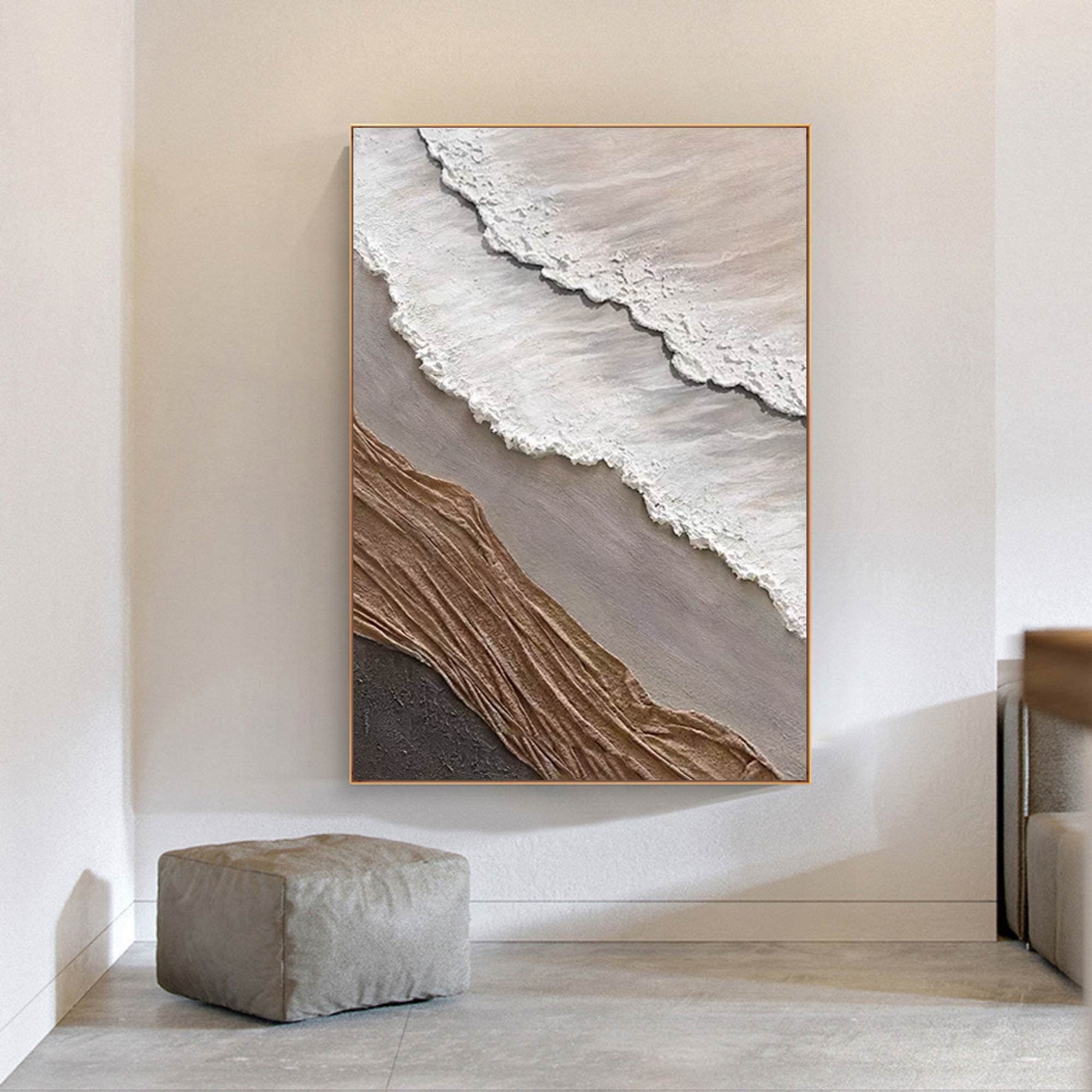 3D Minimalist Ocean Wave Painting on Canvas Earth Tone Waves Art ...