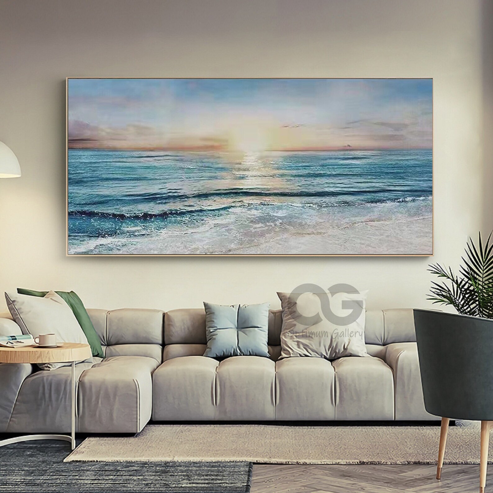 Framed Abstract Ocean Sunset Painting, Large Seascape Canvas Art - Etsy