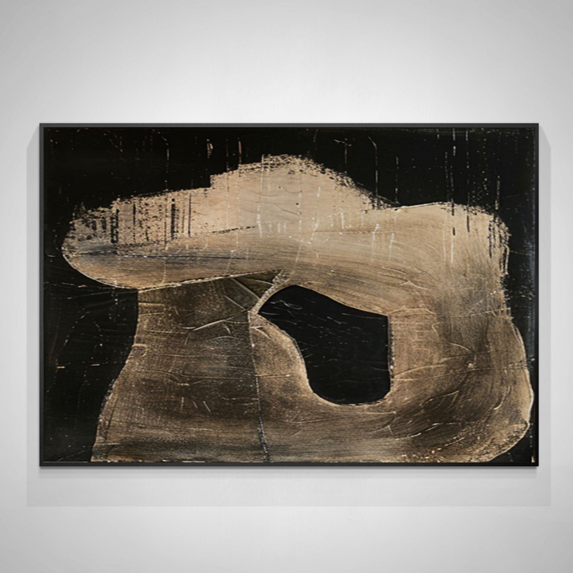 Large Black Textured Wall Art Brown Black Minimalist Painting Wabi-sabi ...