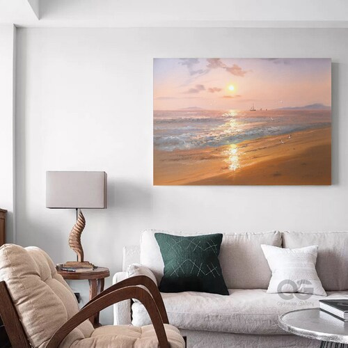 Framed Beach Sunset Painting shops Acrylic Beach Scene Painting On Canvas Large Beach Acrylic Painting Beach Wave Art Brown Sunset Canvas Painting