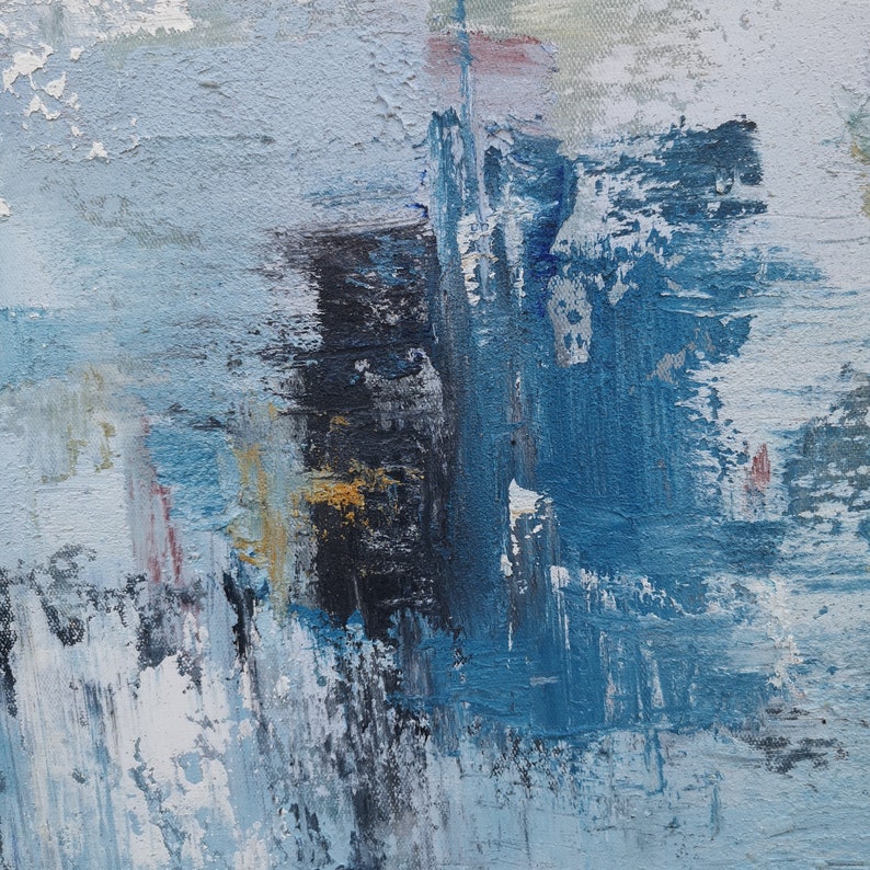 Large Abstract Beach Painting on Canvas Acrylic Blue and White Etsy