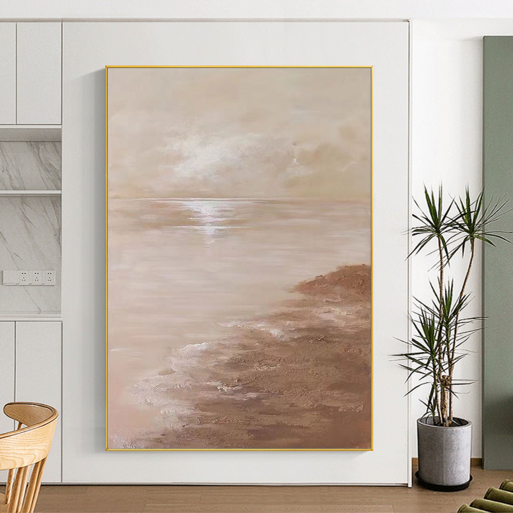 Framed Ocean Canvas Art： Large Textured Turquoise Beach Painting