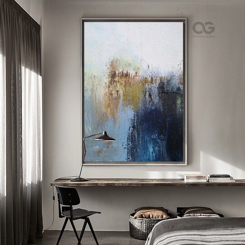 Original Blue and Brown Abstract Framed Wall Art Large Modern - Etsy