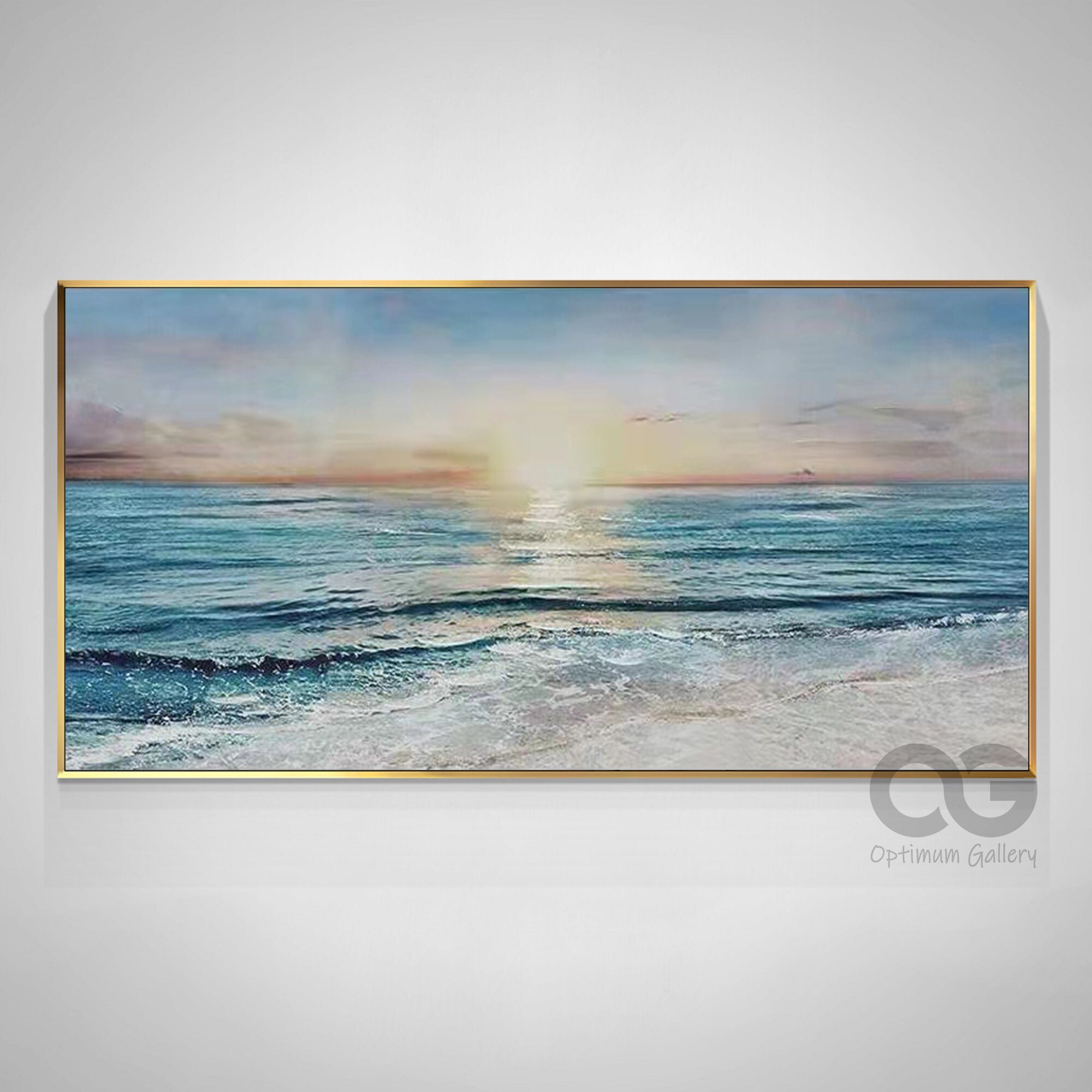 Framed Abstract Ocean Sunset Painting, Large Seascape Canvas Art - Etsy
