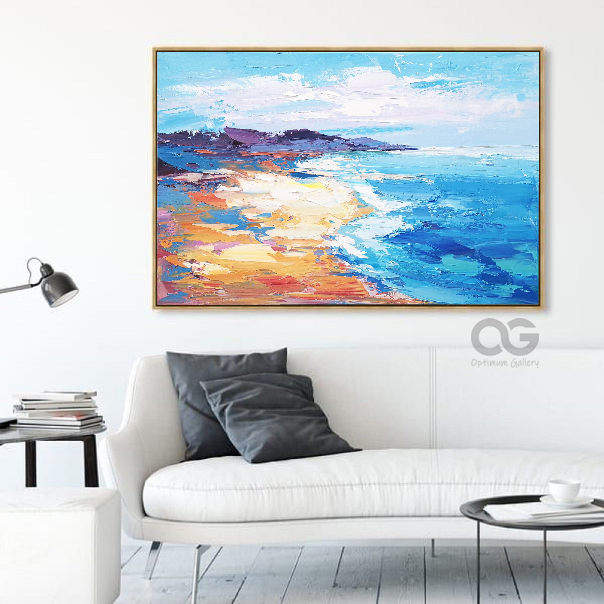 Abstract Coastal Painting Original Coastal Wall Art Framed Etsy