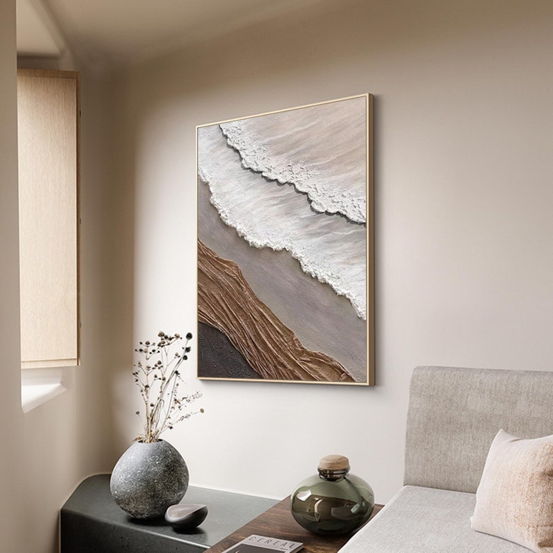 3D Minimalist Ocean Wave Painting on Canvas Earth Tone Waves Art ...