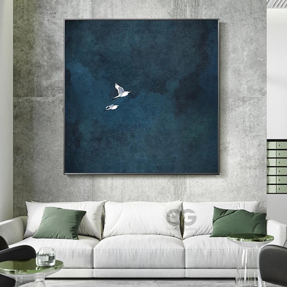 Surrealist Dark Blue Sky Painting Dark Blue Wall Decor Abstract Wall Art Painting Minimalist Wall Art  Fashion Wall Decor Hand-painted Art
