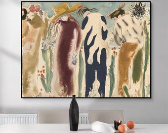 Peinture abstraite figurative faite à la main : art mural expressionniste, décoration éclectique organique