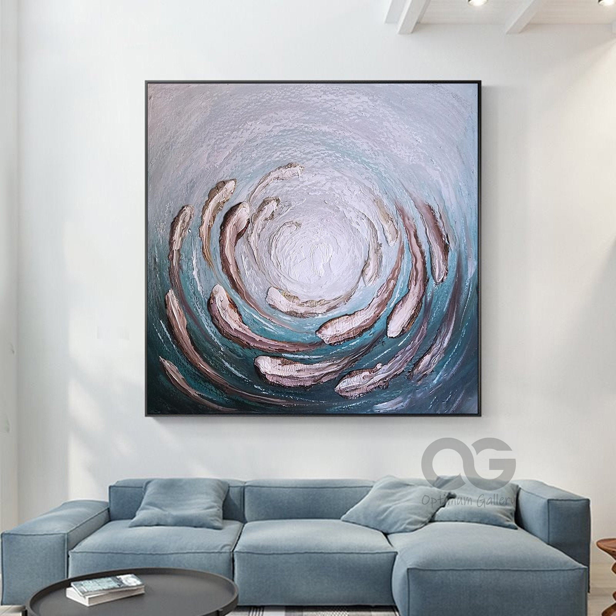 Large Abstract Ocean Wall Art Ocean Waves Painting Textured Etsy