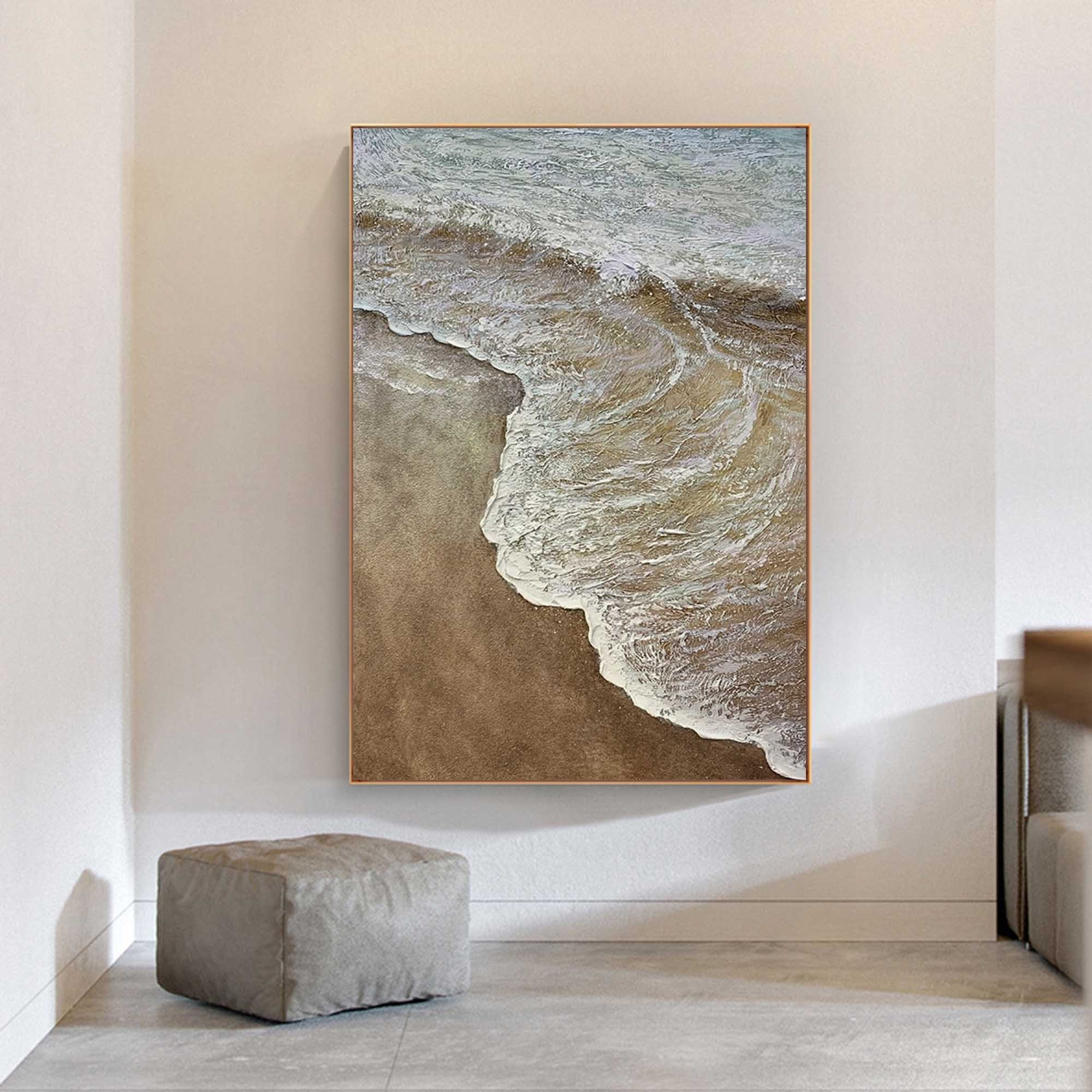 Brown Wave Acrylic Painting： Framed Coastal Scene Home Decor Piece