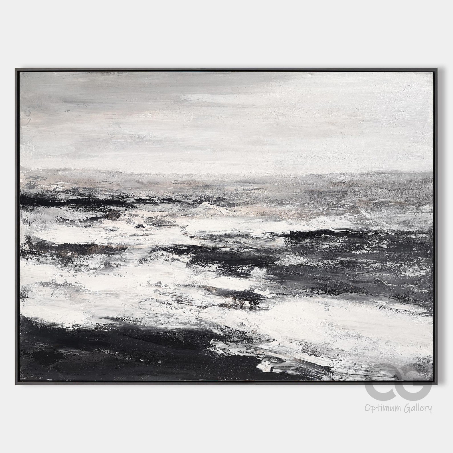 Black And White Beach Painting Large Abstract Ocean Art Etsy