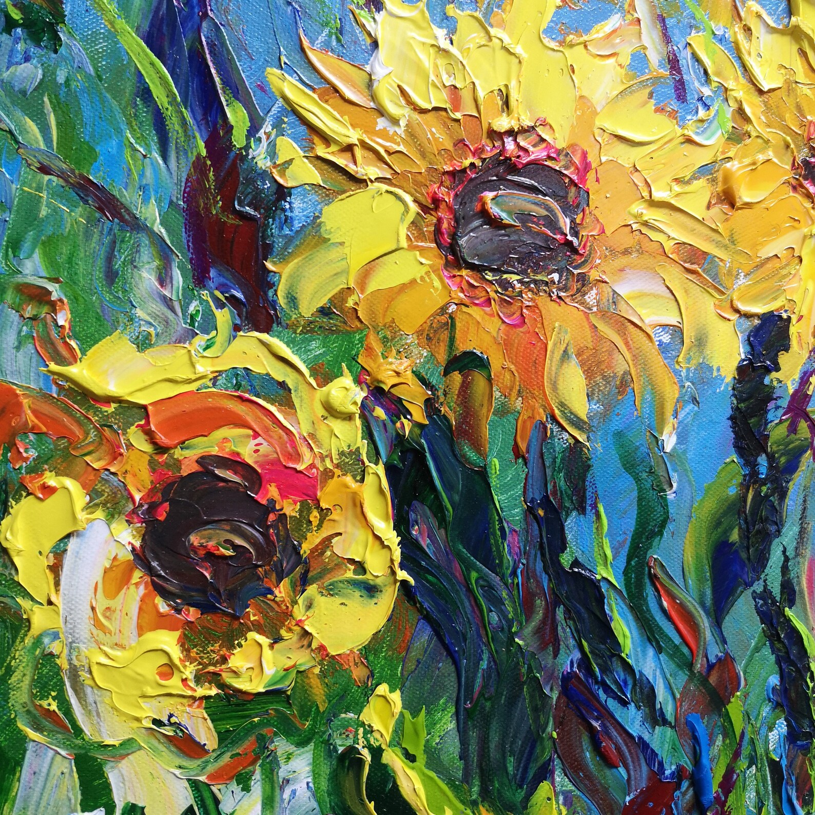 Sunflower Wall Painting Large Floral Canvas Art Abstract Etsy