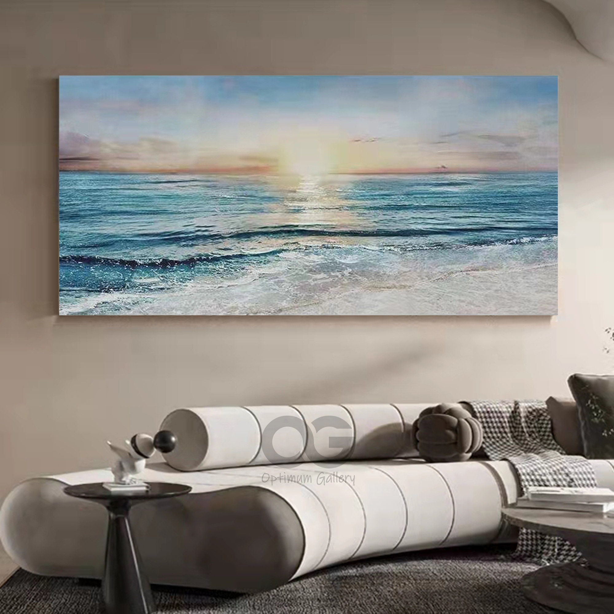 Framed Abstract Ocean Sunset Painting, Large Seascape Canvas Art - Etsy