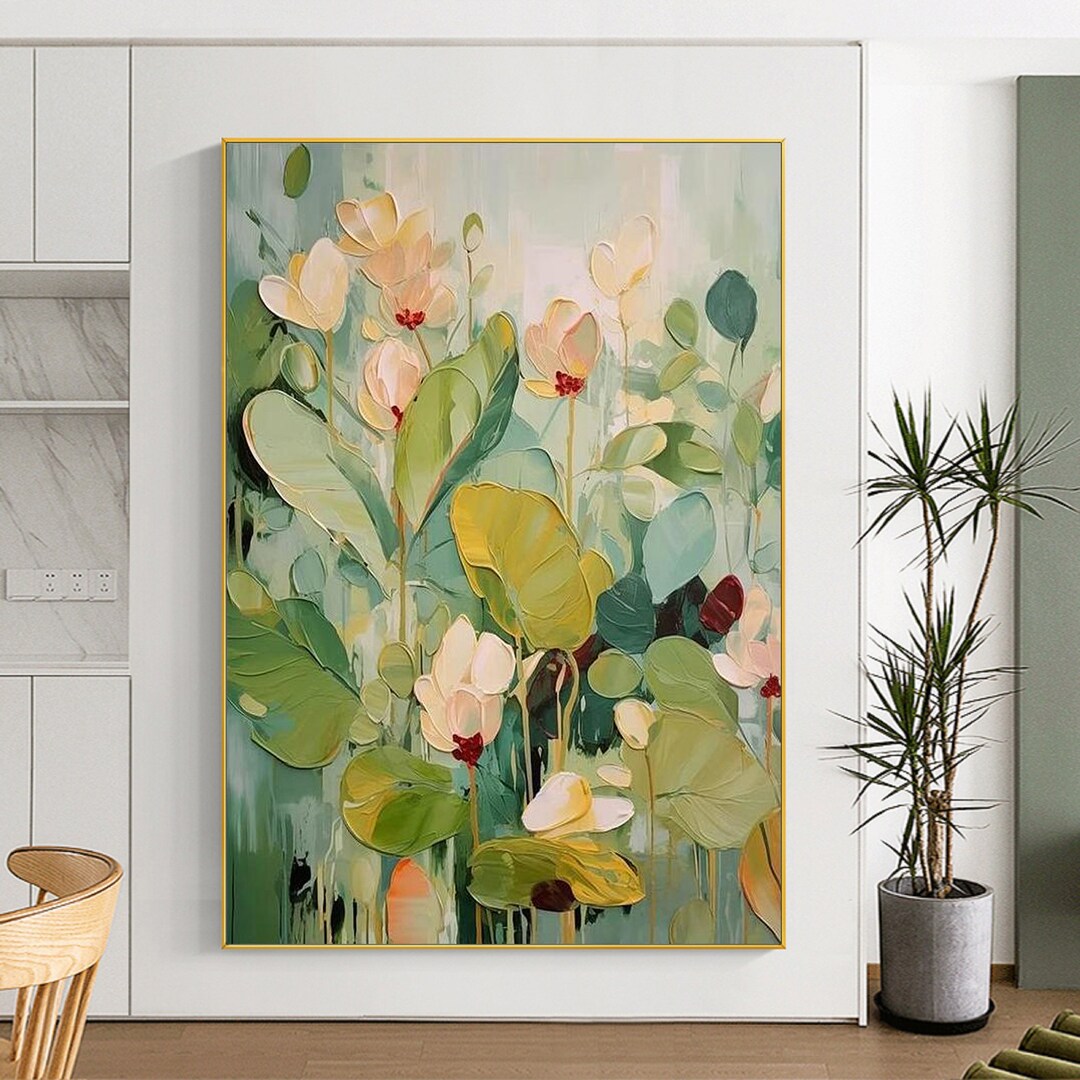 YJYart Green Abstract Canvas Artwork Flowers Wall Decor For Office Lin