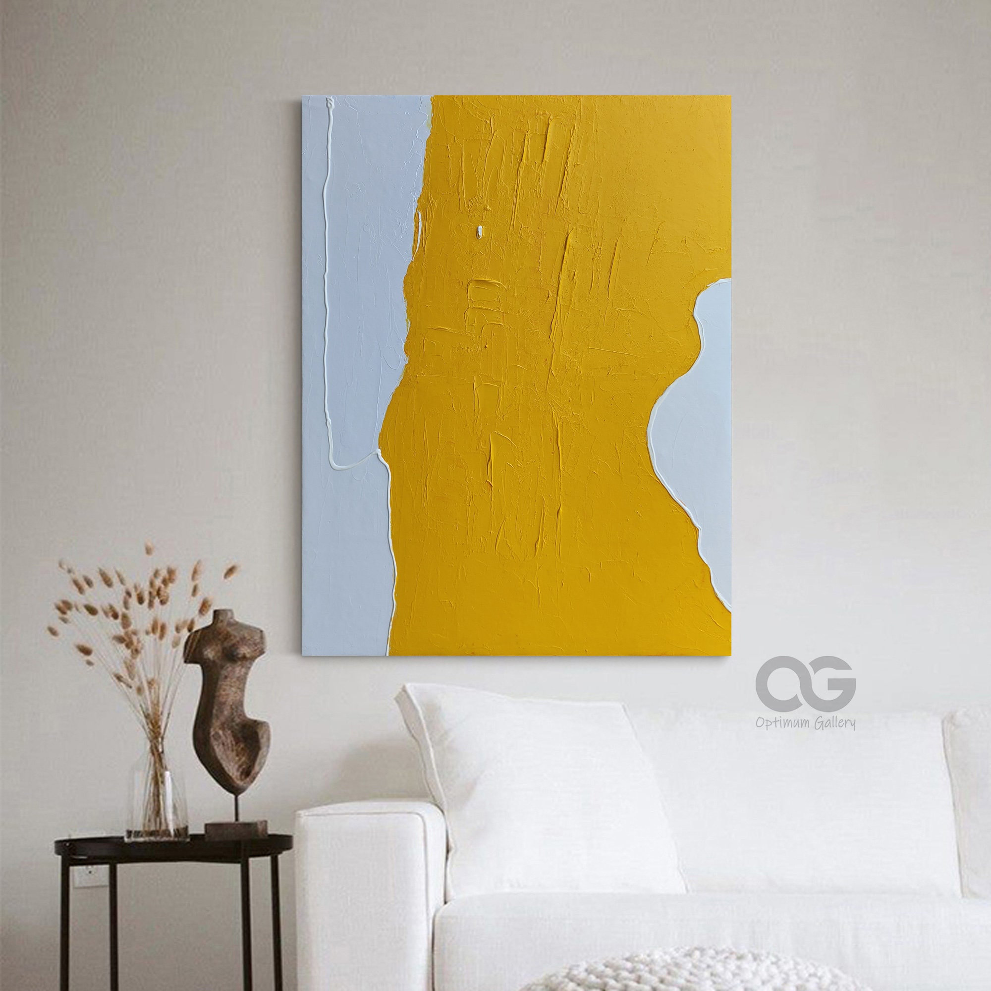 Large Minimalist Abstract Canvas Art Yellow Minimalist Etsy