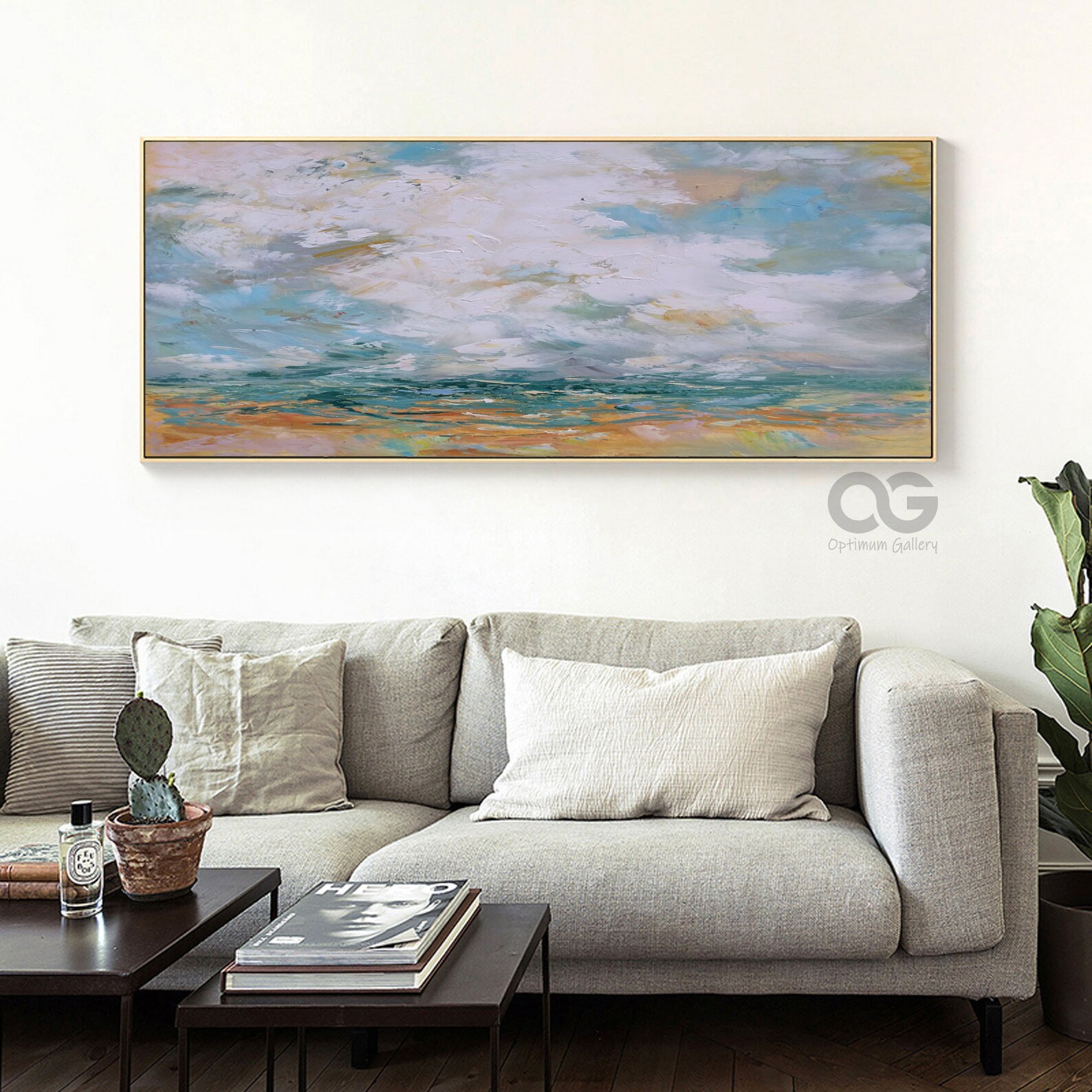 Large Abstract Beach Painting Sky and Cloud Painting Emerald Etsy