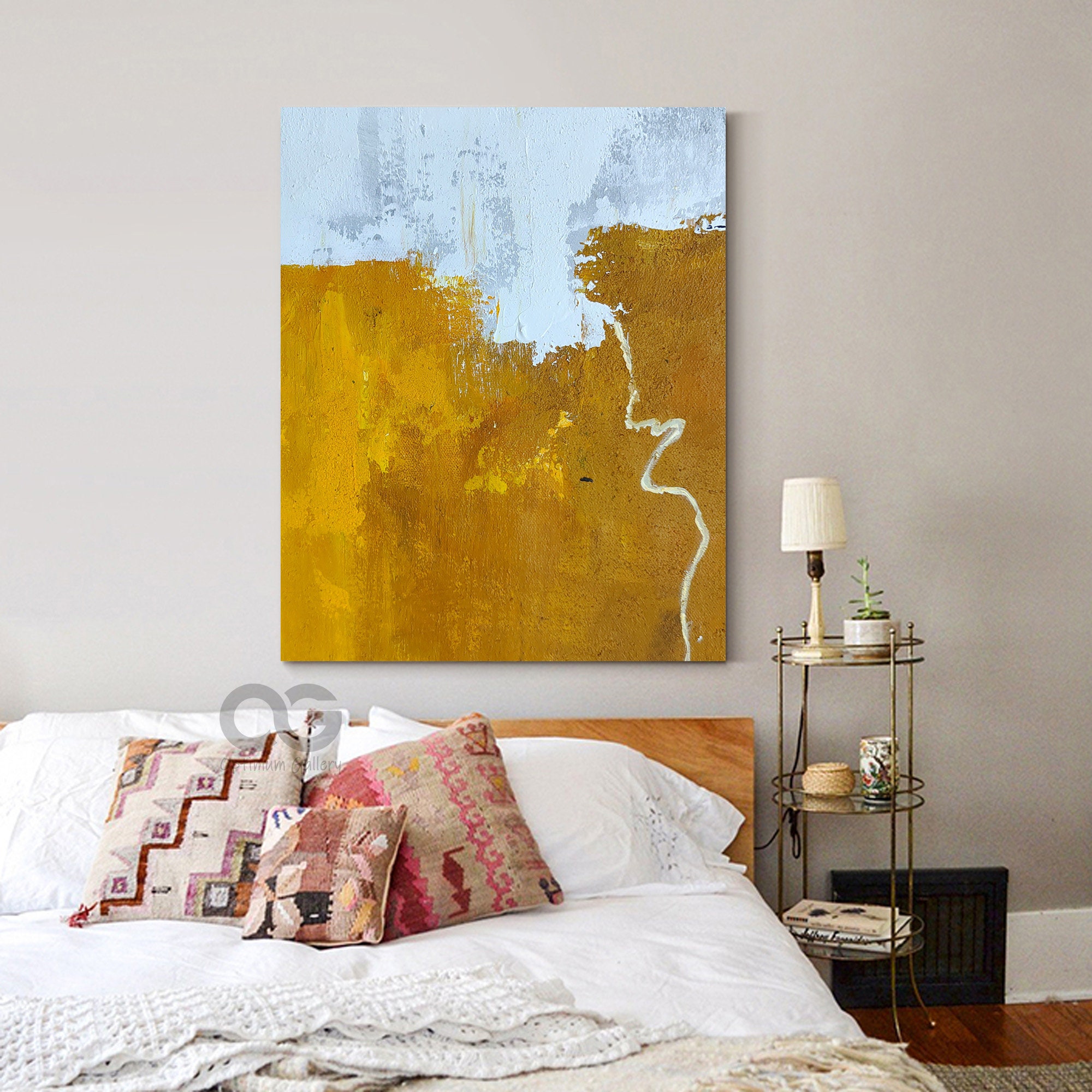 Large Minimalist Abstract Painting Yellow and White Canvas Art Etsy