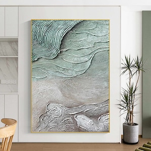 Textur Türkis Strand Acrylbild Gerahmte Welle Malerei Auf Leinwand Abstrakte Ozean Welle Wand Kunst Große Grüne Küste Leinwand Kunst Wohnkultur