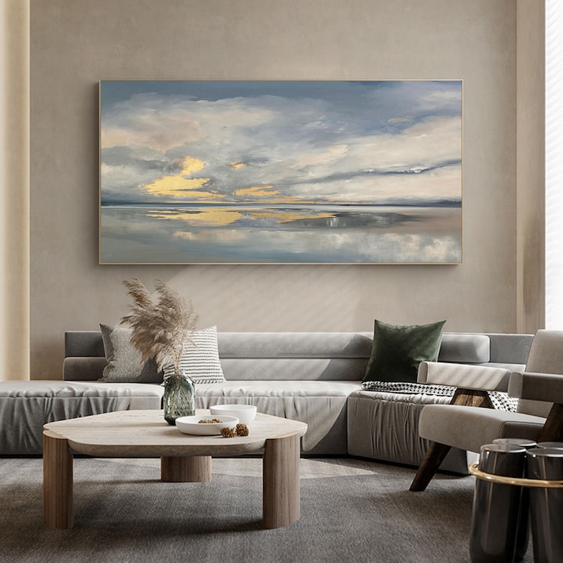 Large Coastal Wall Art Large Sunset Beach Painting Seascape Etsy