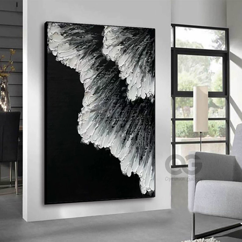 Black and White Ocean Art Black Beach Abstract Painting White Etsy
