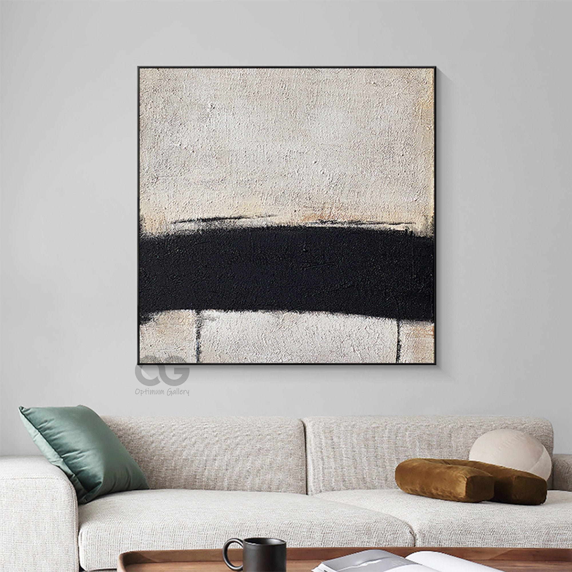 Abstract Beige And Black Minimalist Wall Art Framed Large Etsy