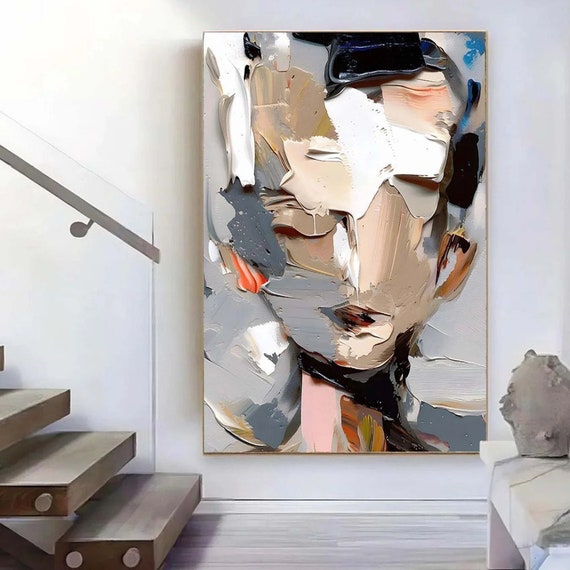 大きな抽象的な女性の絵画、顔のない肖像画、女性の顔のアートワーク