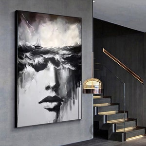 Abstract Lady Painting, Black and White Ocean Canvas Art - Etsy Canada