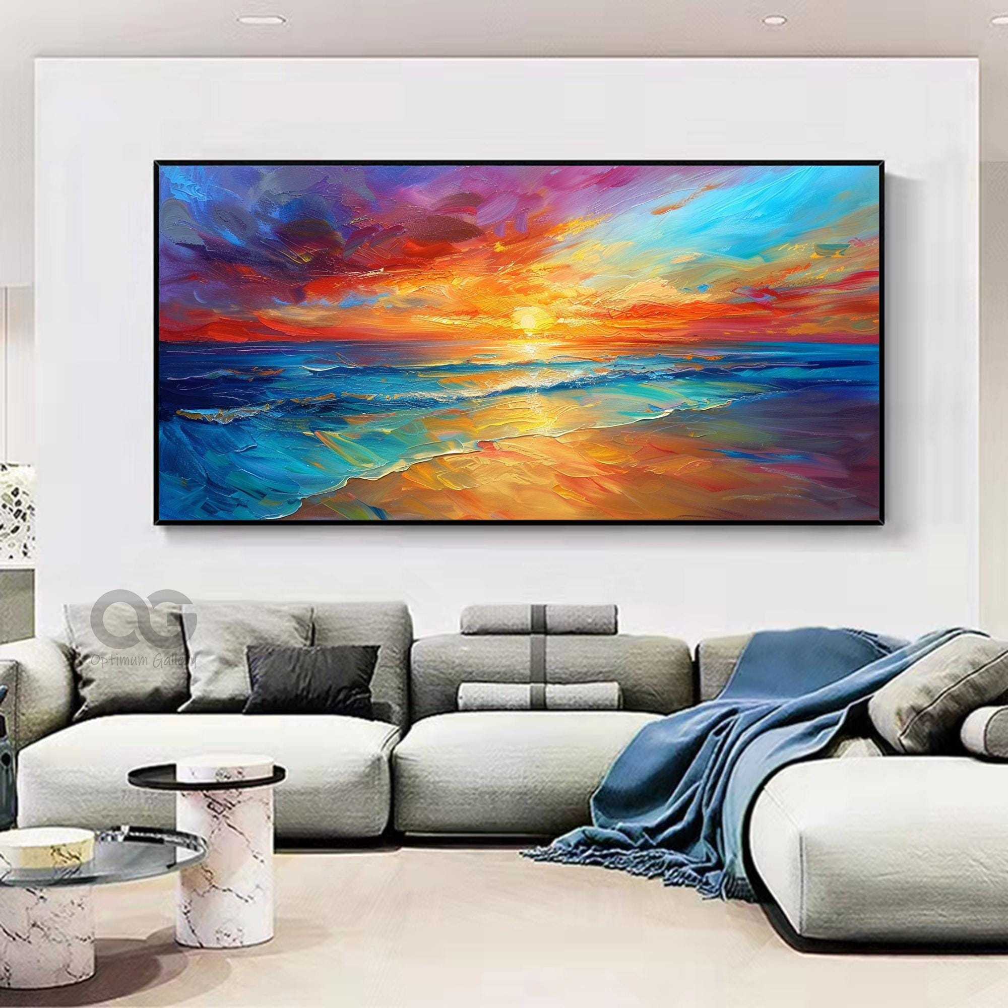 Original Ocean Canvas Painting ｜ Bright Sky, Blue Beach (40x50, Large Scale)
