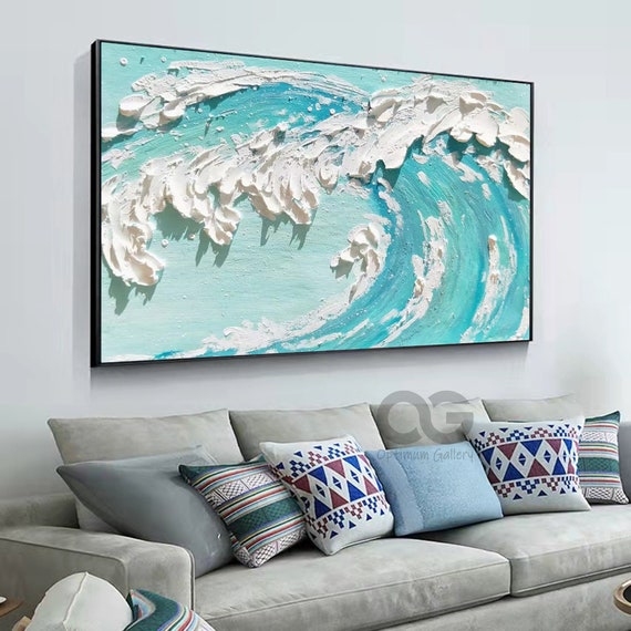 Original Blue Ocean Painting on Canvas 3D Ocean Wave Wall Art Etsy