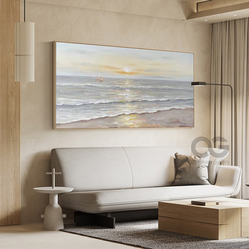 Textured Ocean Sunset Painting, Large Beach Landscape Canvas Art - Etsy