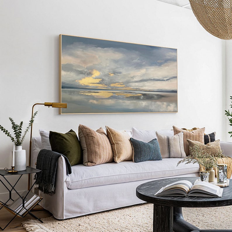 Large Coastal Wall Art Large Sunset Beach Painting Seascape Etsy