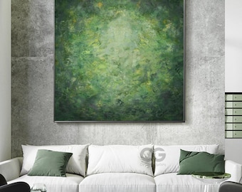 Textured Green Abstract Oil Painting, 3D Impasto Canvas Art