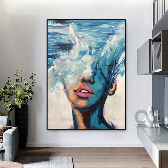 Large Abstract Face Painting Large Ocean Painting Abstract Woman