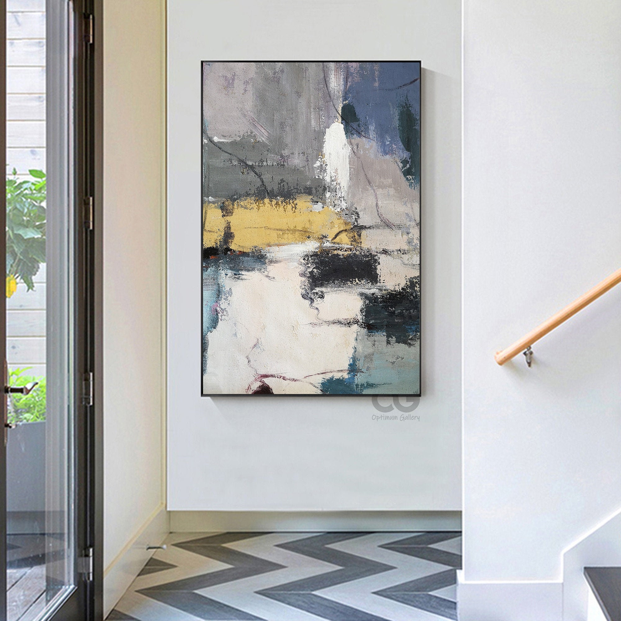 Large Abstract Canvas Art Blue And Yellow Abstract paintings Etsy