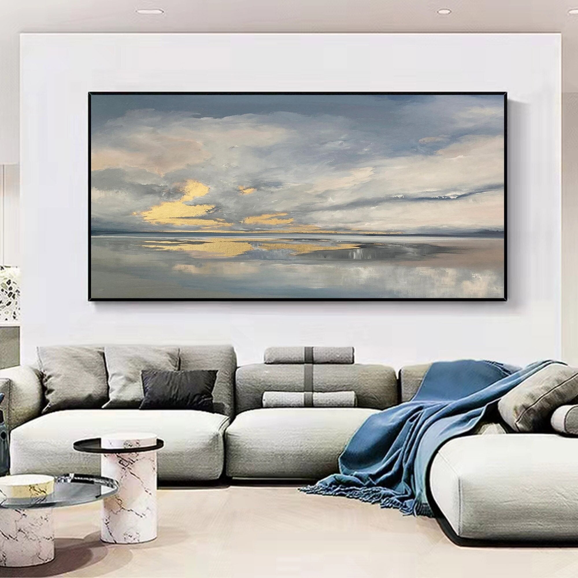 Large Coastal Wall Art ｜ Sunset Beach Painting (36x48, Seascape)
