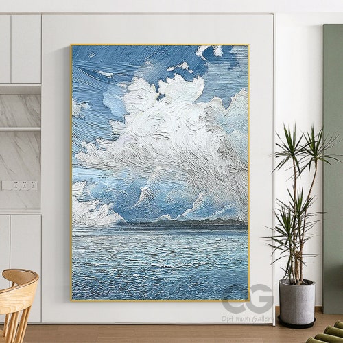 Original Sea Abstract Oil Painting White shops Wave Texture Painting Large Sky And Sea Painting Abstract Ocean Canvas Painting For Living Room Art