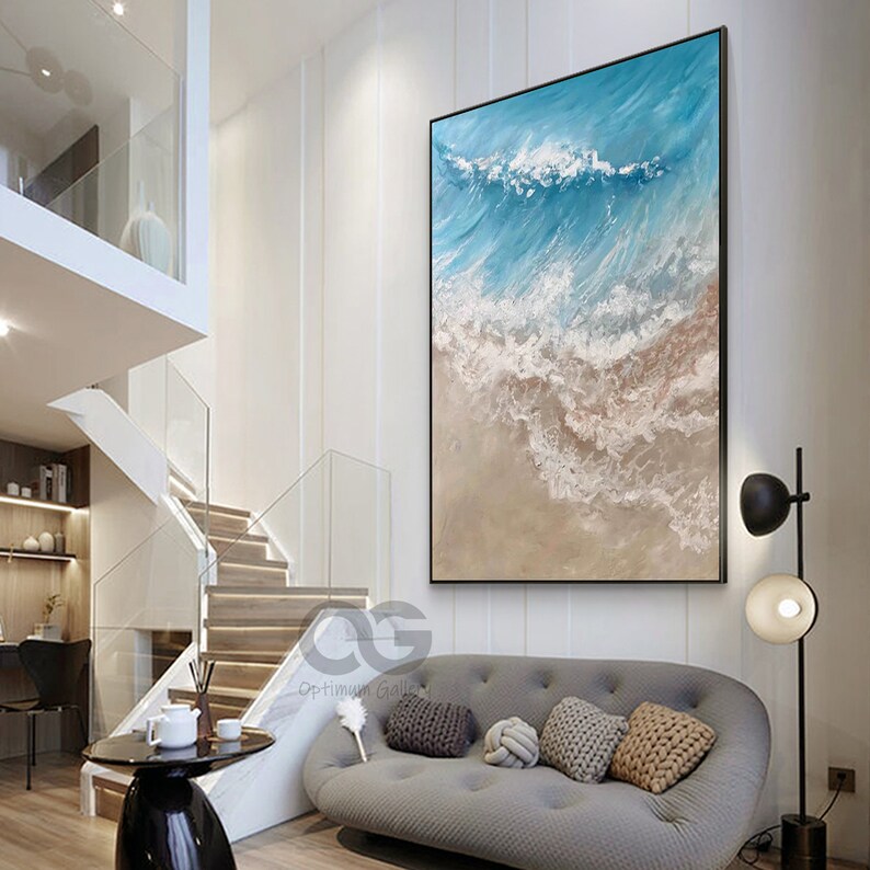 Large Abstract Beach Wall Art Abstract Blue Wave Canvas Etsy