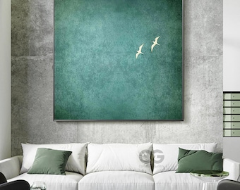 Surrealist Dark Green Sky Acrylic Painting - Minimalist Wall Art