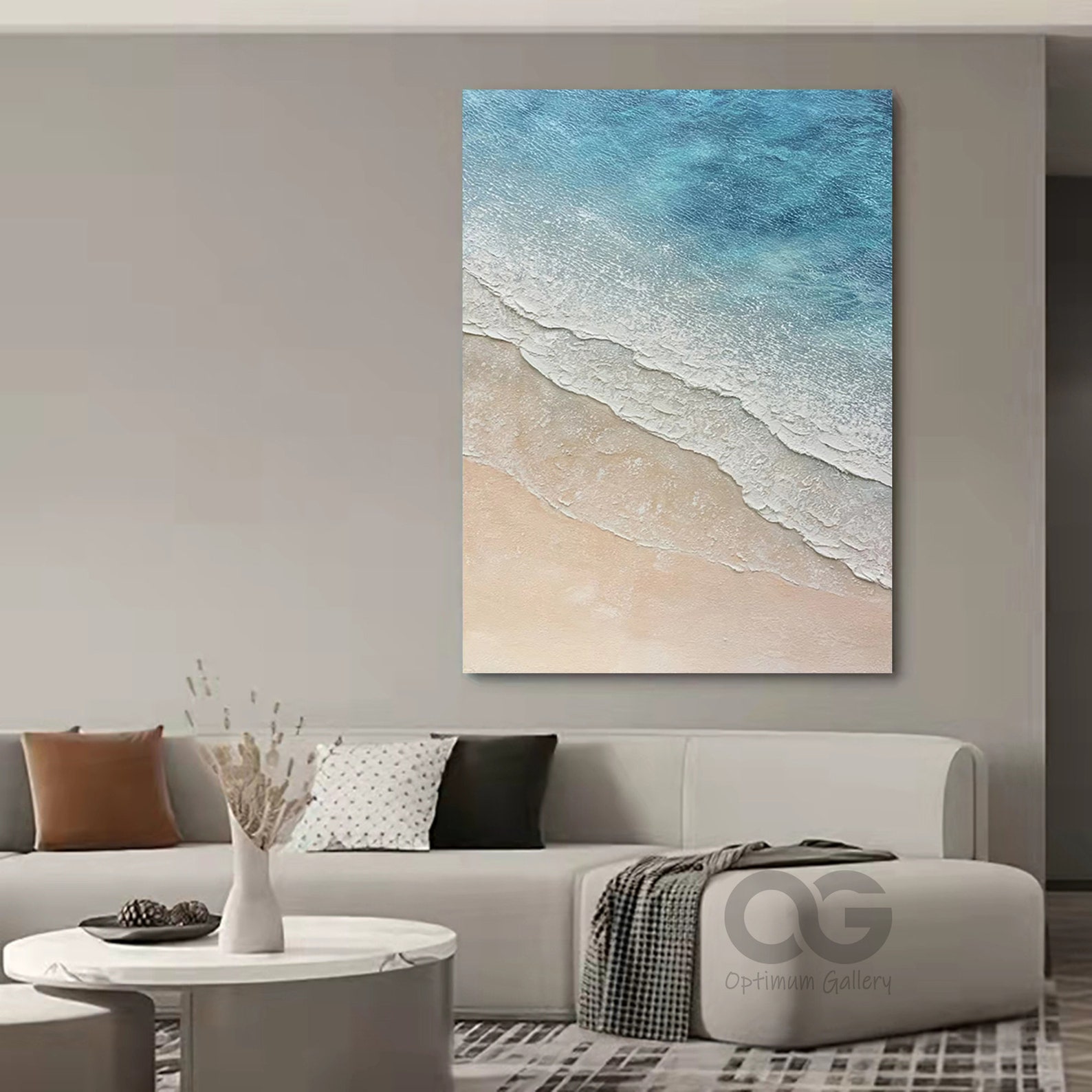 Framed Blue Ocean Wall Art Large Textured Whie Wave Painting Etsy