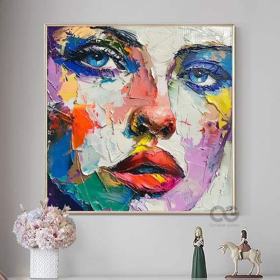 抽象的な女性の顔の絵画、キャンバスに油彩、手作りのアート - Etsy 日本