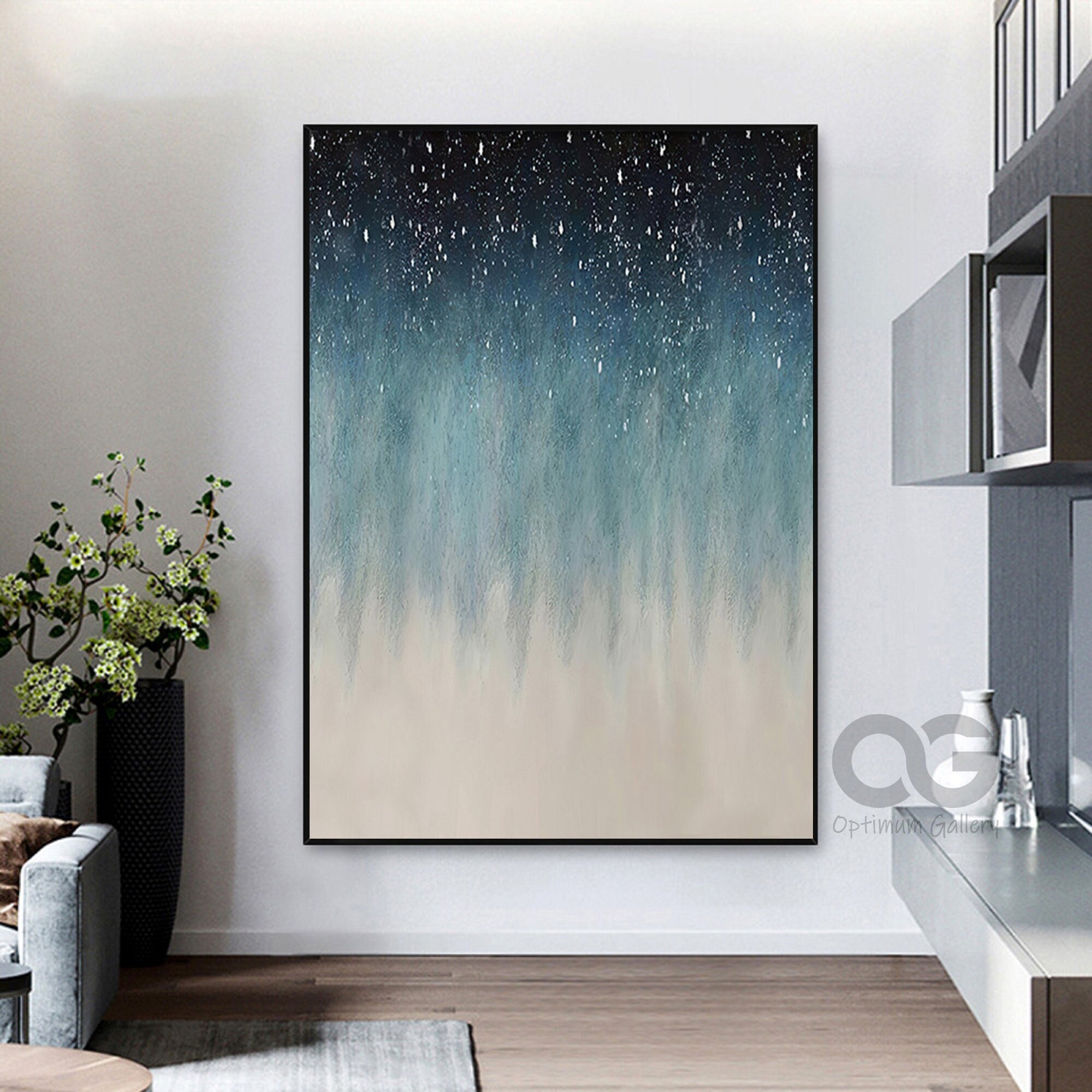 Textured Ocean Acrylic Painting： Framed Coastal Wall Art Decor