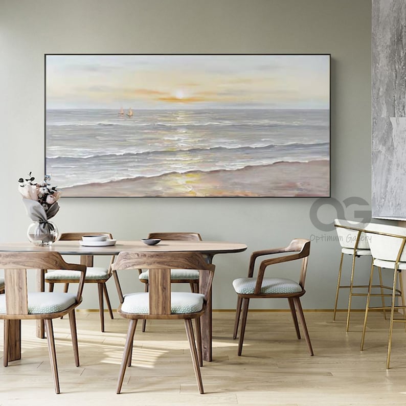 Textured Ocean Sunset Painting, Large Beach Landscape Canvas Art - Etsy