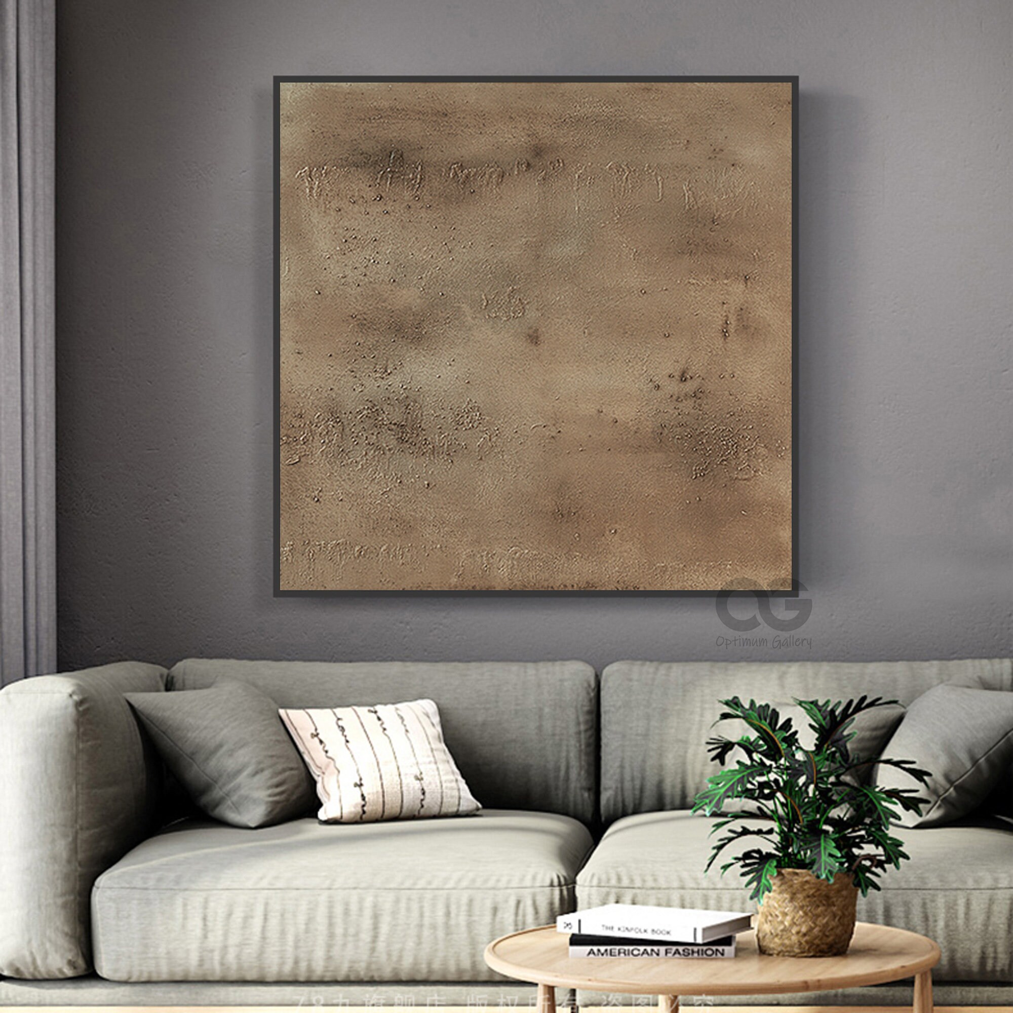 Large Minimalist Brown Canvas Painting Brown Minimalist Abstract ...